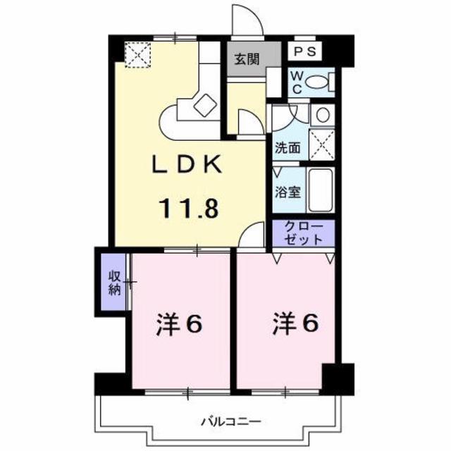 クライムラビーン(2LDK/4階)の間取り写真