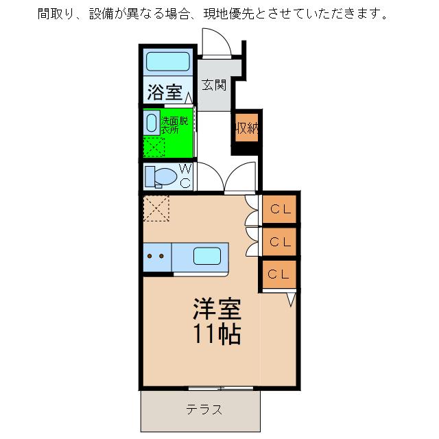 アヴニールシャンス富岡(ワンルーム/1階)の間取り写真