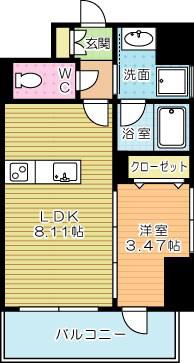 北九州モノレール 平和通駅 徒歩3分 11階建 築5年(1LDK/6階)の間取り写真