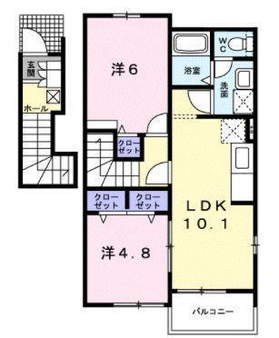 クリアネス 丹生(2LDK/2階)の間取り写真