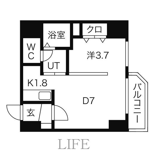 レジデンスタワー札幌(1DK/11階)の間取り写真