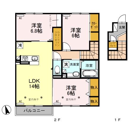 シュエット B(3LDK/2階)の間取り写真