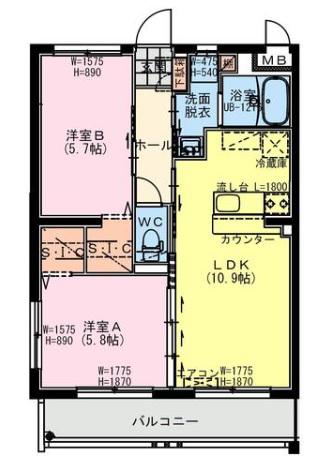 GREEN TERRACE TOSHIMI(2LDK/2階)の間取り写真