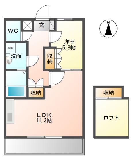 ローズガーデンS(1LDK/2階)の間取り写真