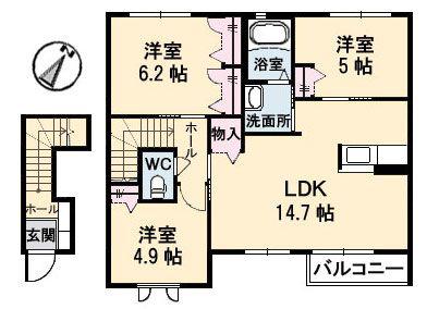 パールハイツ H棟(3LDK/2階)の間取り写真