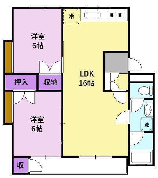 グランデール長園 B棟(2LDK/2階)の間取り写真