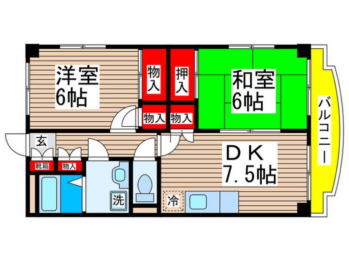 レジデンスはなぞの(2DK/2階)の間取り写真