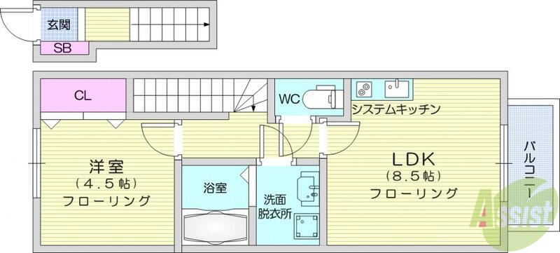 サムズアップⅡ(1LDK/2階)の間取り写真