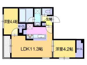 ラ・シュエット山鼻(2LDK/4階)の間取り写真
