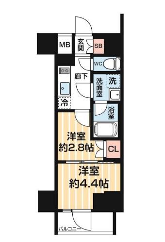 ARCOBALENO MINAMISENJU(2K/11階)の間取り写真