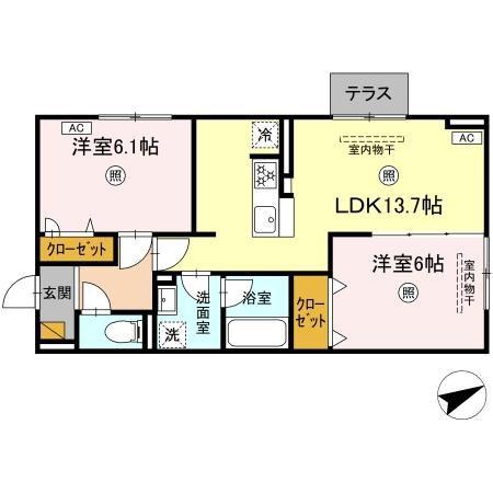 レーヴ・ウェル笠原DEUX(2LDK/1階)の間取り写真