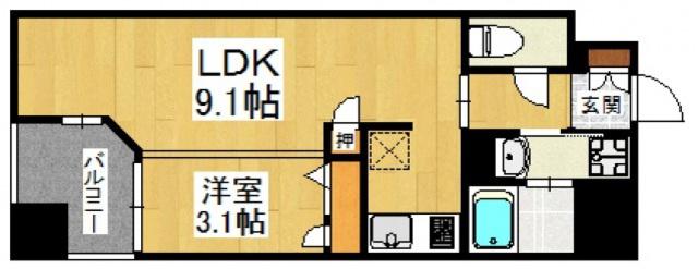 ロールベール博多駅前(1LDK/8階)の間取り写真