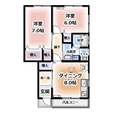 メゾンドTWO(2DK/1階)の間取り写真