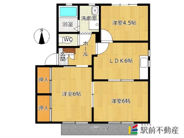 ル・フェール多布施B(2LDK/2階)の間取り写真