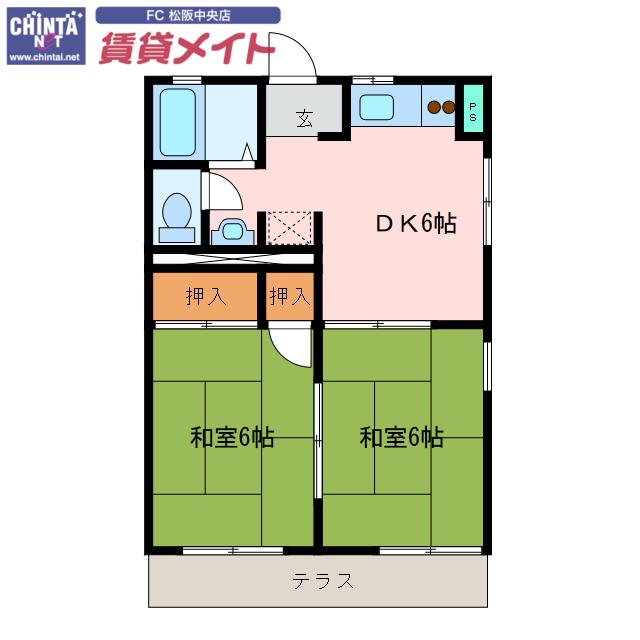 ラフォーレ(2DK/1階)の間取り写真