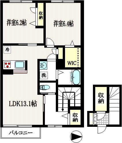 ERIE(2LDK/2階)の間取り写真