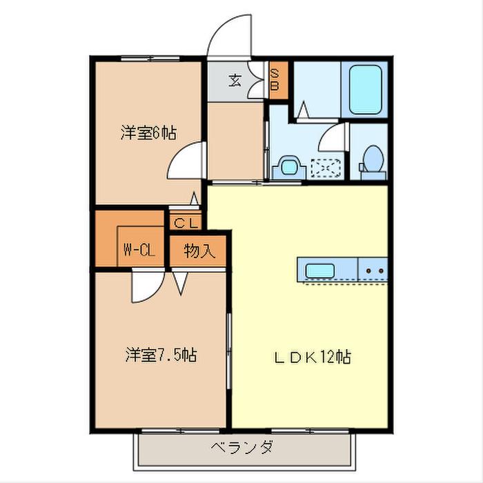 ウエスト/イーストグリーンヒルズ(2LDK/2階)の間取り写真
