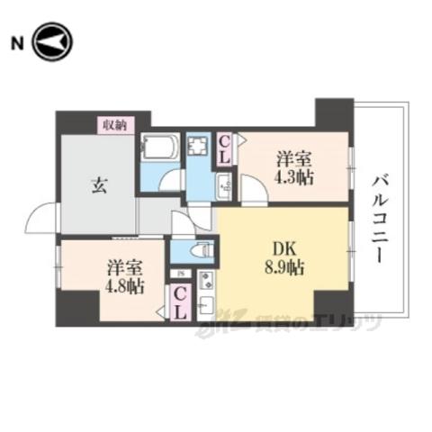 ハイラインⅤ(2DK/5階)の間取り写真