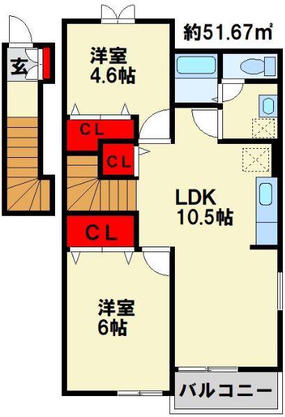 メイユール北泉A棟(2LDK/2階)の間取り写真