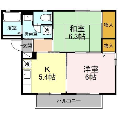 ガーデンコートC(2K/2階)の間取り写真