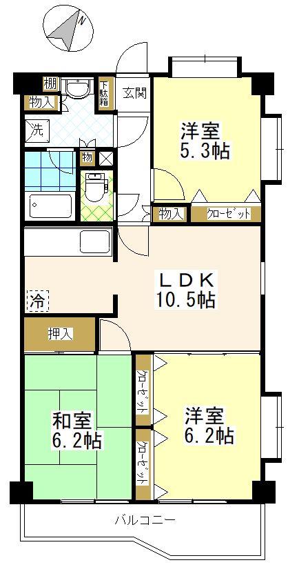 ロイヤルロッキー(3LDK/5階)の間取り写真