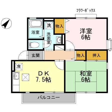 グレイスプラザⅠ(2DK/1階)の間取り写真