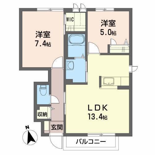 シャーメゾングリーンヒルズB(2LDK/1階)の間取り写真