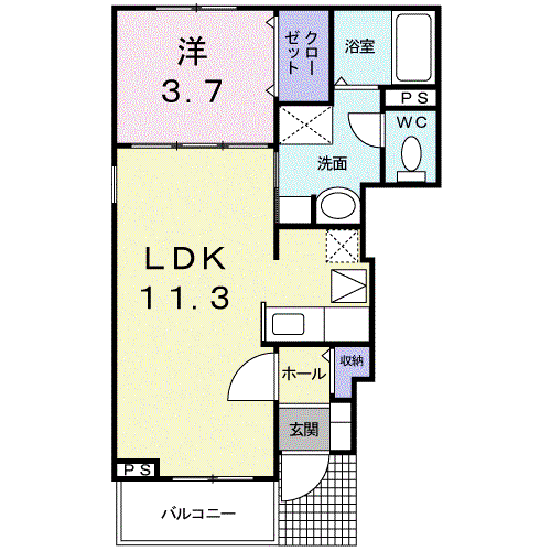 プリムローズ御庄(1LDK/1階)の間取り写真