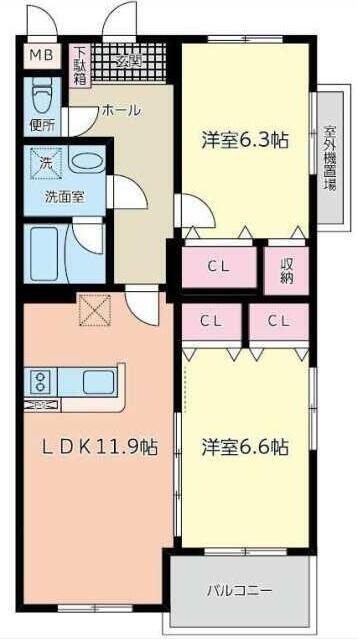 ブランルージュ桜(2LDK/3階)の間取り写真