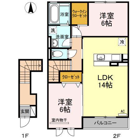 サンライズヤマダA棟(2LDK/2階)の間取り写真