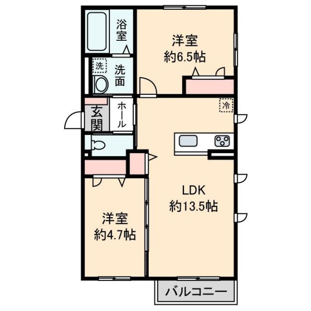 ウィズハイム ルピナスI番館(2LDK/1階)の間取り写真