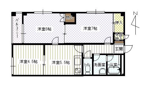 シャンパーニュ江端III(3DK/1階)の間取り写真