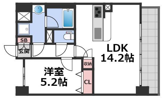 ベルンガーデン上本町(1LDK/3階)の間取り写真
