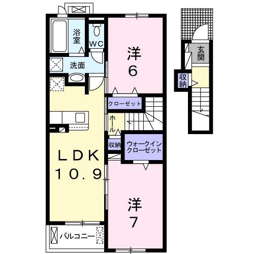 エクセレント中川原III(2LDK/2階)の間取り写真