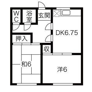 JR東海道本線 静岡駅 バス乗車時間:12分 最寄りバス停で下車 徒歩2分 2階建 築55年(2DK/2階)の間取り写真