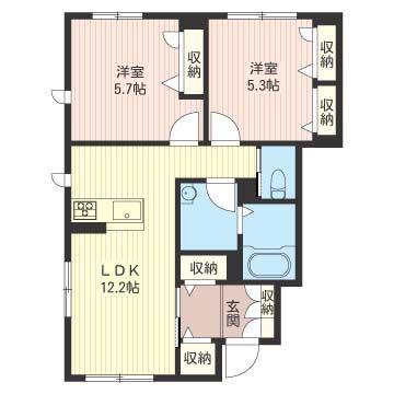 クオーレA(2LDK/1階)の間取り写真