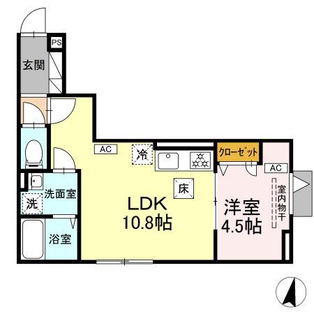 セレスティア大島(1LDK/1階)の間取り写真