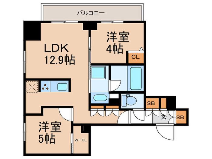 ドゥーエ両国Ⅳ(2LDK/5階)の間取り写真