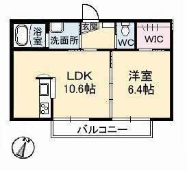ローズ・パールA棟(1LDK/2階)の間取り写真