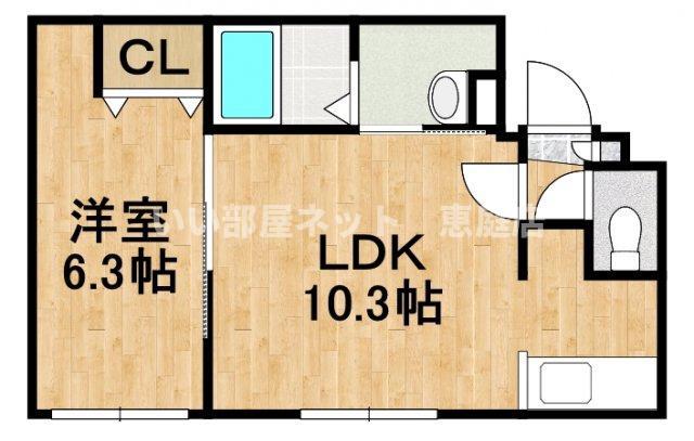 CANAAN北栄(1LDK/1階)の間取り写真