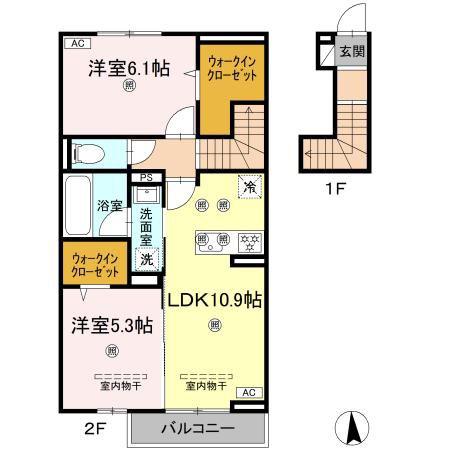 プレミアコート(2LDK/2階)の間取り写真