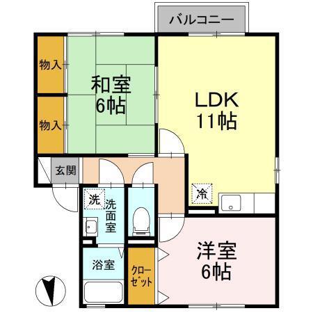 プラザ・ルミエール弐番館A(2LDK/2階)の間取り写真