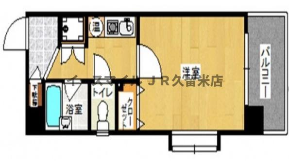ダイナコート久留米本町(1K/2階)の間取り写真