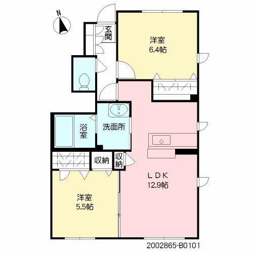 RECOTT辛島 弐番館(2LDK/1階)の間取り写真