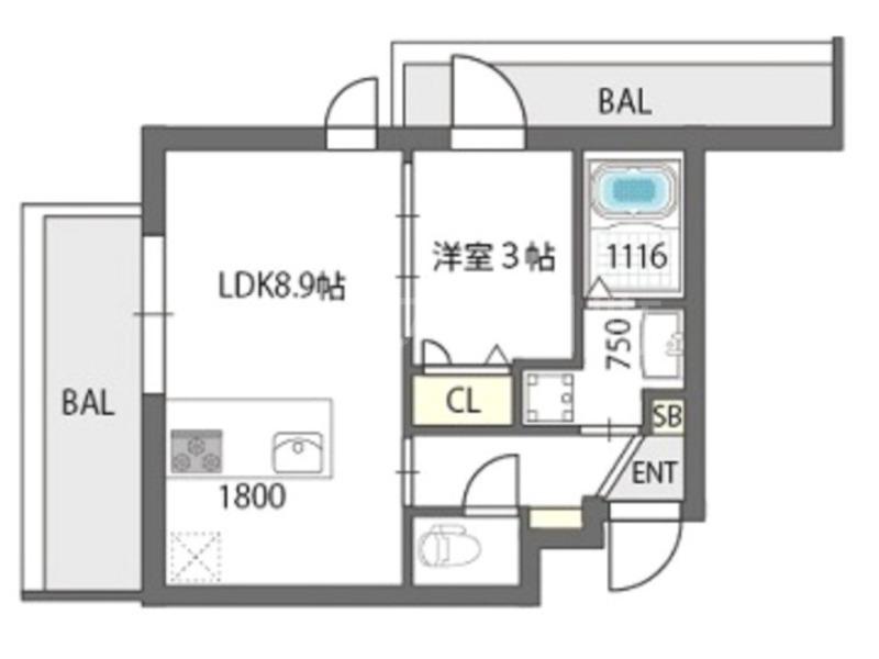 GRANDPASEO ノース(1LDK/1階)の間取り写真