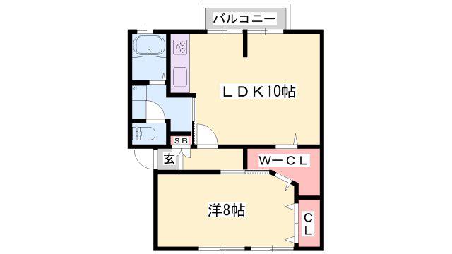 クラウディア思案橋(1LDK/2階)の間取り写真