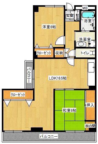 ライオンズマンション高槻(2LDK/3階)の間取り写真