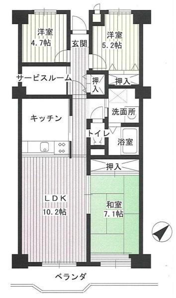 ソフィア上尾B棟(3LDK/1階)の間取り写真