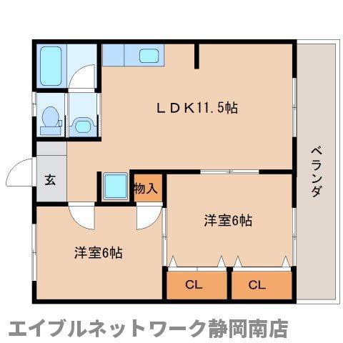 シェ・リールAOKI B(2LDK/2階)の間取り写真