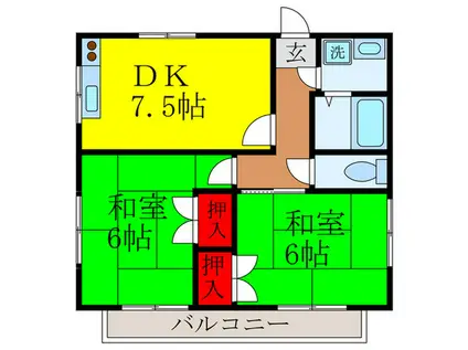 フローラ城南(2DK/2階)の間取り写真